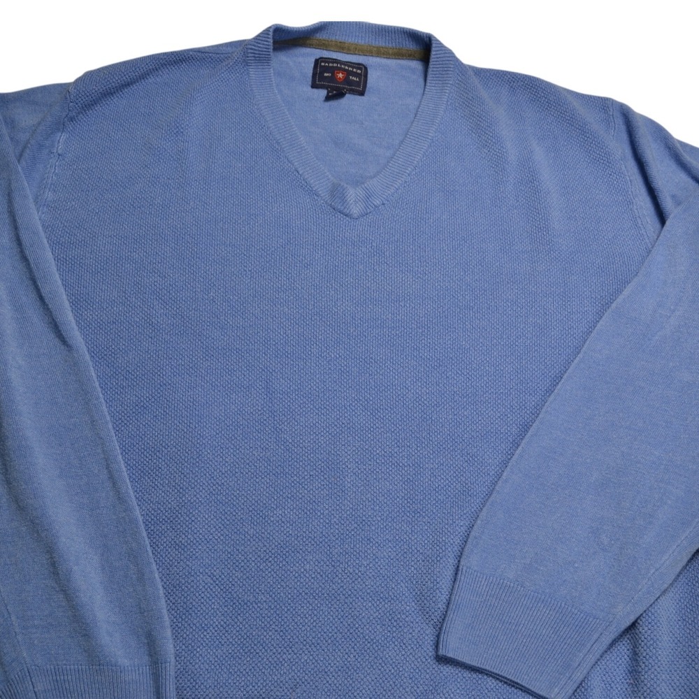 Saddlebred Big Tall V Neck Sweater Blue Acrylic 2XLT - Picture 2 of 4